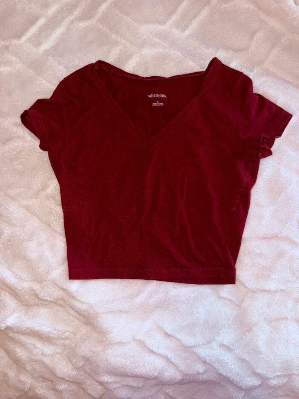 Wild Fable Maroon Cropped V-Neck Tee Fitted Basic Short Sleeve Top Small